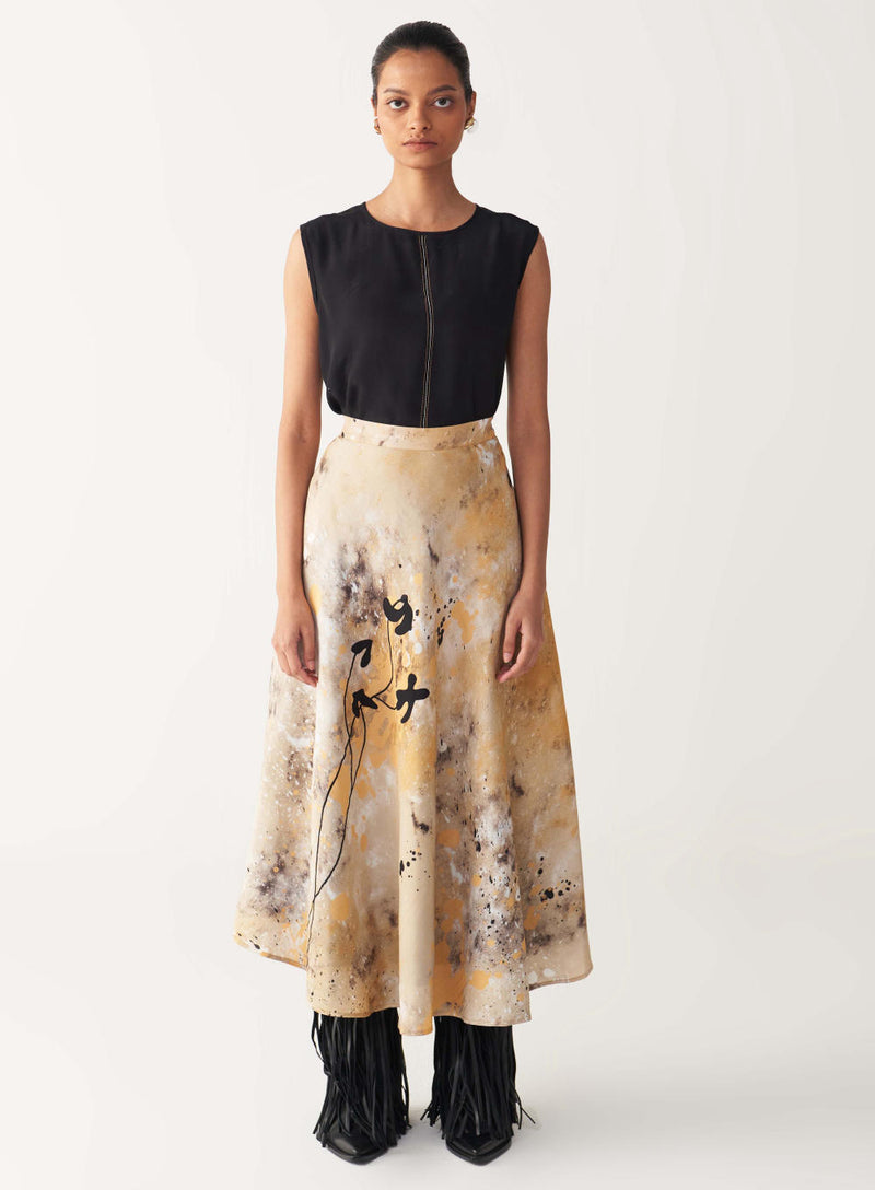 CIRCULAR PAINTER SKIRT-MULTI-COLOUR silk by THREE in multi color for women in Singapore