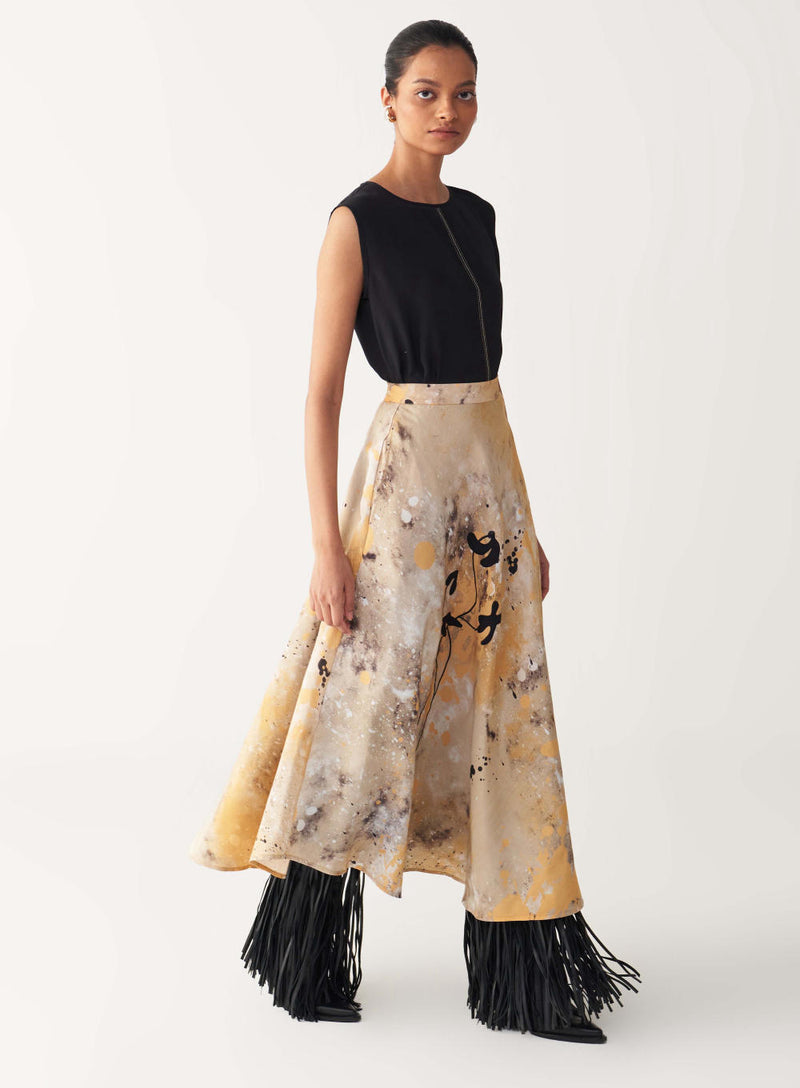 CIRCULAR PAINTER SKIRT-MULTI-COLOUR silk by THREE in multi color for women in Singapore
