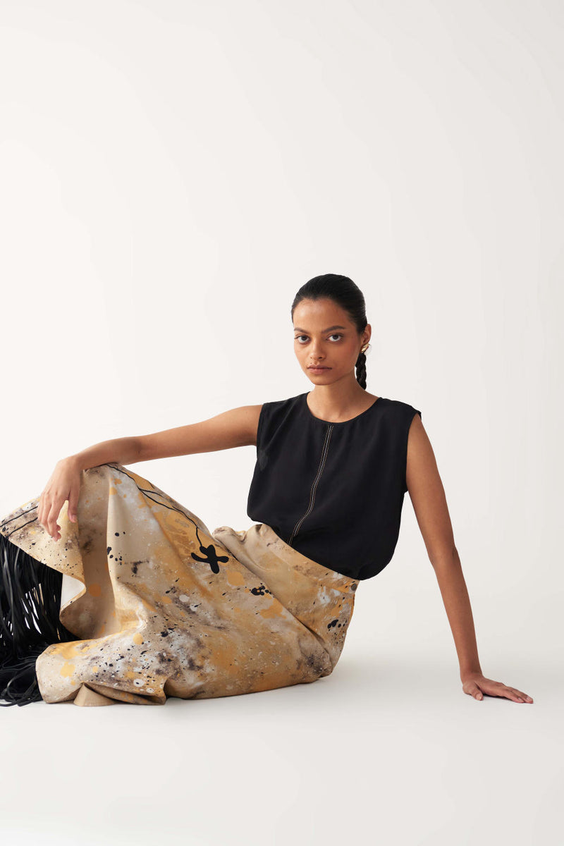 CIRCULAR PAINTER SKIRT CO-ORD-MULTICOLOR silk by THREE in multi color for women in Singapore