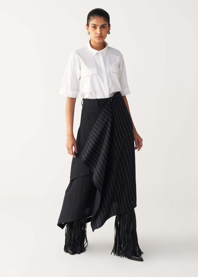 EMB. HANDKERCHIEF SKIRT-BLACK cotton by THREE in black color for women in Singapore