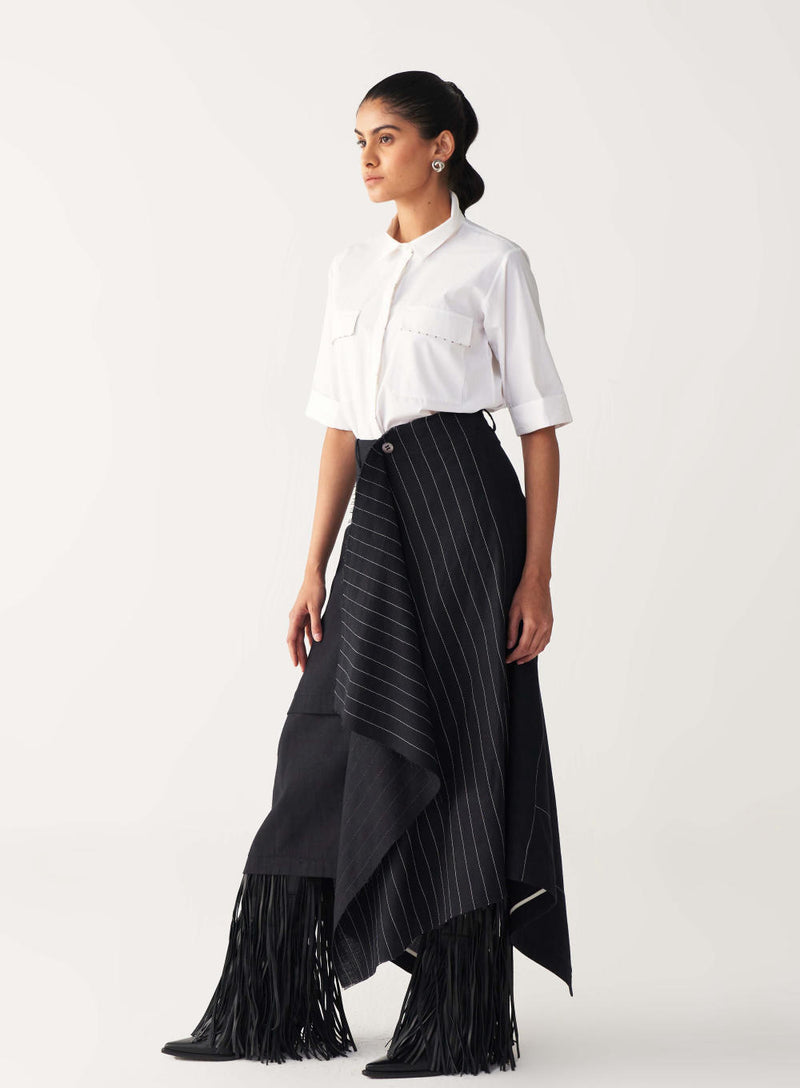 EMB. HANDKERCHIEF SKIRT CO-ORD-BLACK & WHITE poplin by THREE in black color for women in Singapore