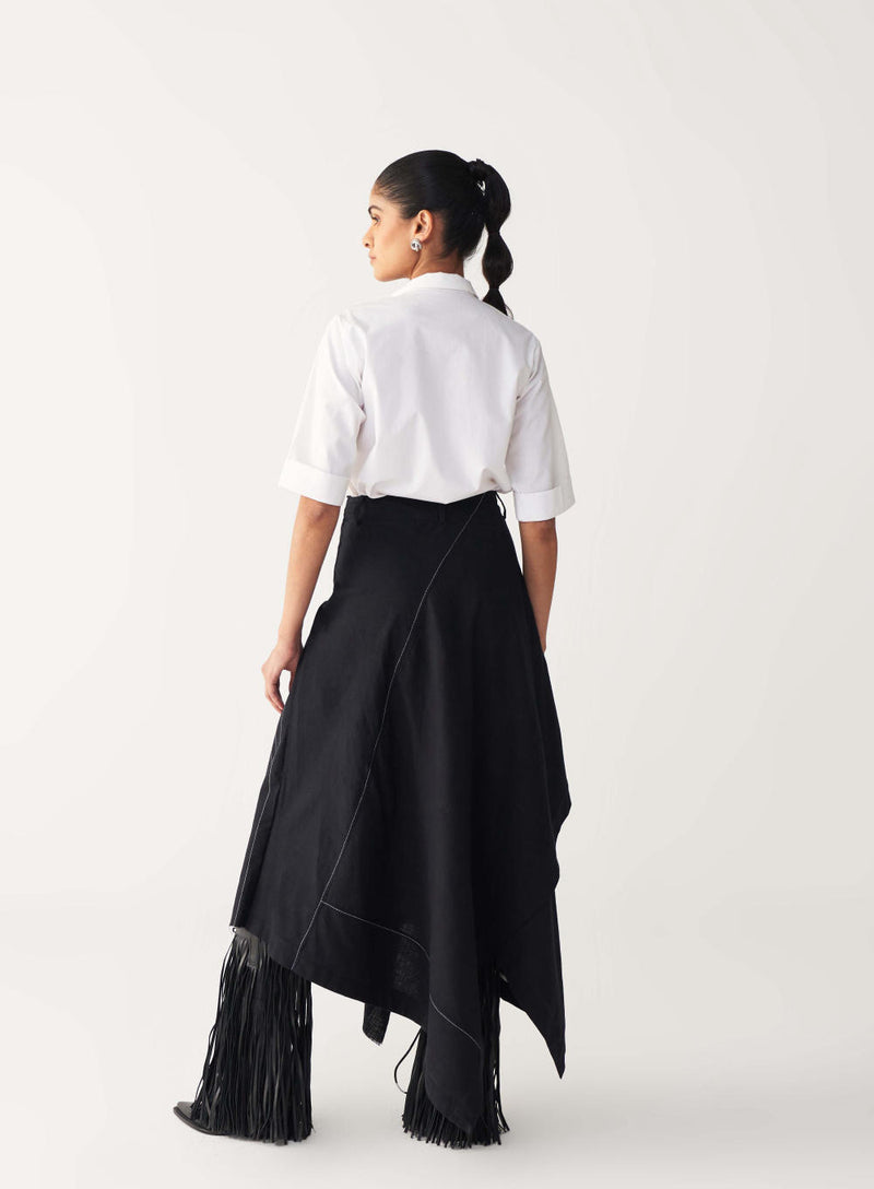EMB. HANDKERCHIEF SKIRT-BLACK cotton by THREE in black color for women in Singapore