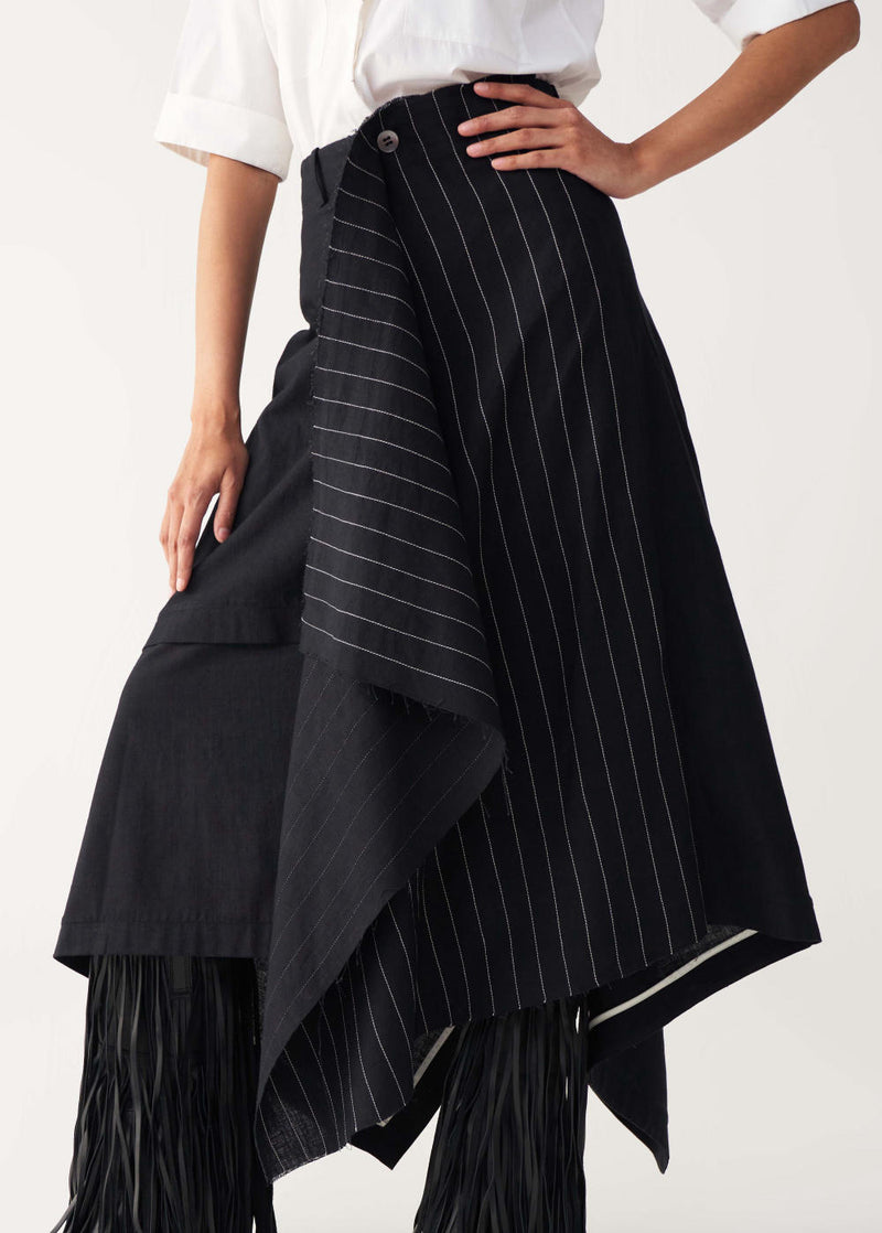 EMB. HANDKERCHIEF SKIRT CO-ORD-BLACK & WHITE poplin by THREE in black color for women in Singapore
