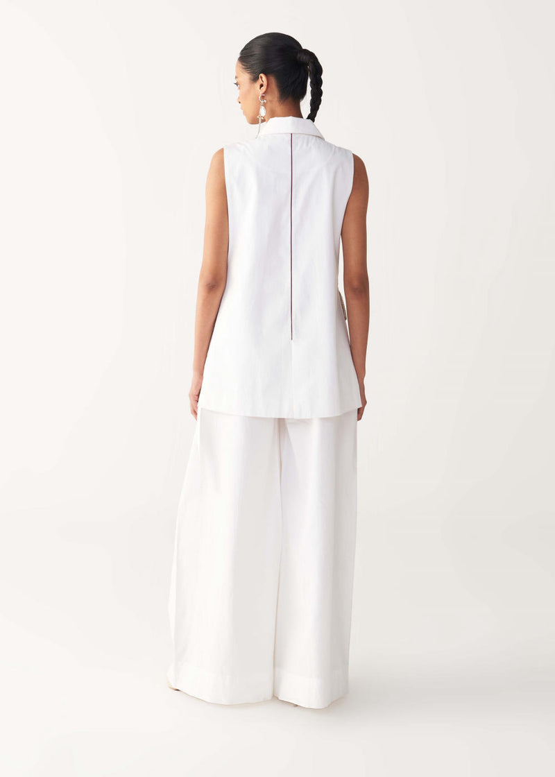 FLORAL FRINGE WAIST COAT-WHITE poplin by THREE in white color for women in Singapore