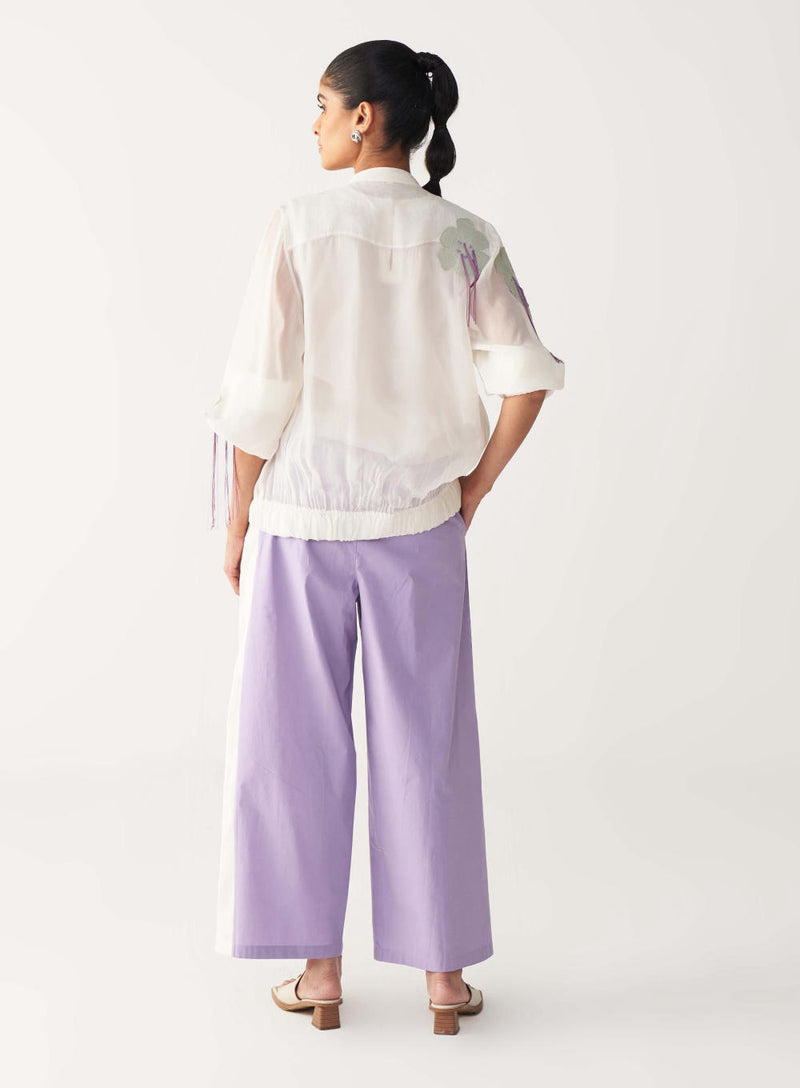 FLORAL FRINGE BOMBER-IVORY chanderi by THREE in ivory color for women in Singapore
