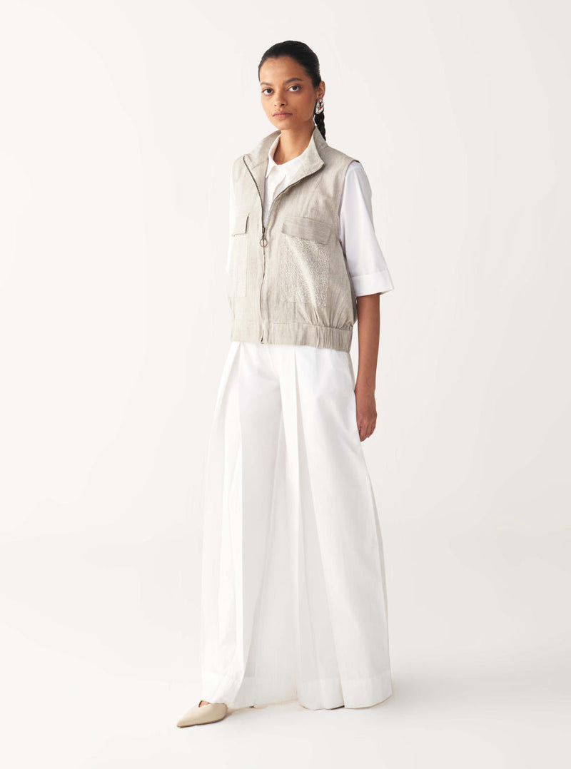 SLEEVELESS EMB. POCKET BOMBER -BEIGE cotton by THREE in beige color for women in Singapore