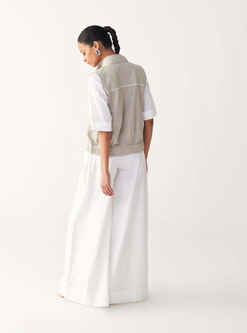 SLEEVELESS EMB. POCKET BOMBER -BEIGE cotton by THREE in beige color for women in Singapore