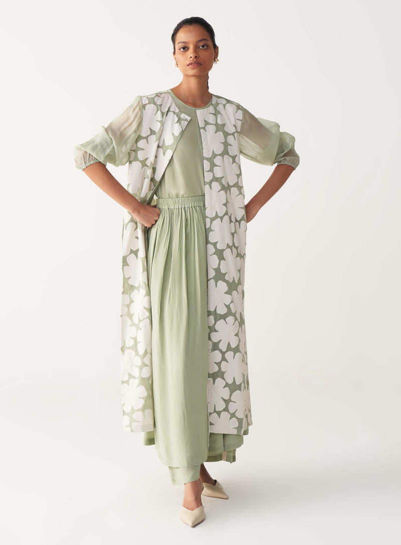 FLORAL BACK YOKE JACKET-MINT organza by THREE in mint color for women in Singapore
