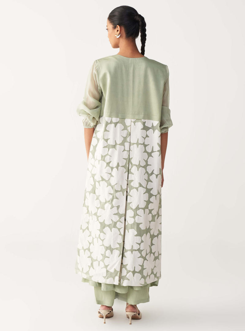 FLORAL BACK YOKE JACKET CO-ORD (SET OF 3)-MINT organza by THREE in mint color for women in Singapore