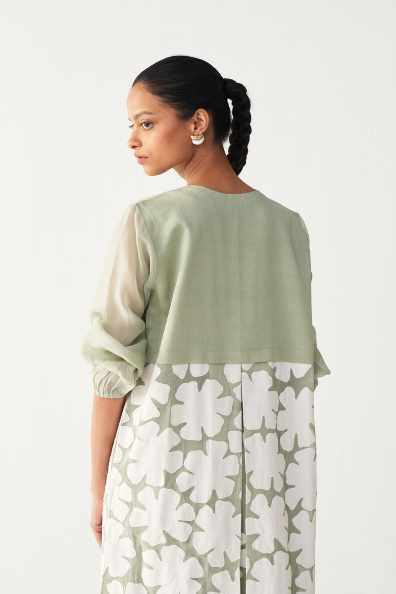 FLORAL BACK YOKE JACKET-MINT organza by THREE in mint color for women in Singapore
