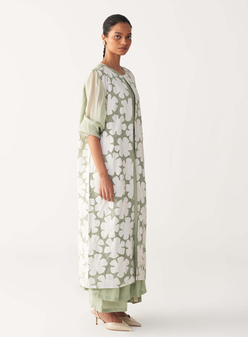 FLORAL BACK YOKE JACKET-MINT organza by THREE in mint color for women in Singapore