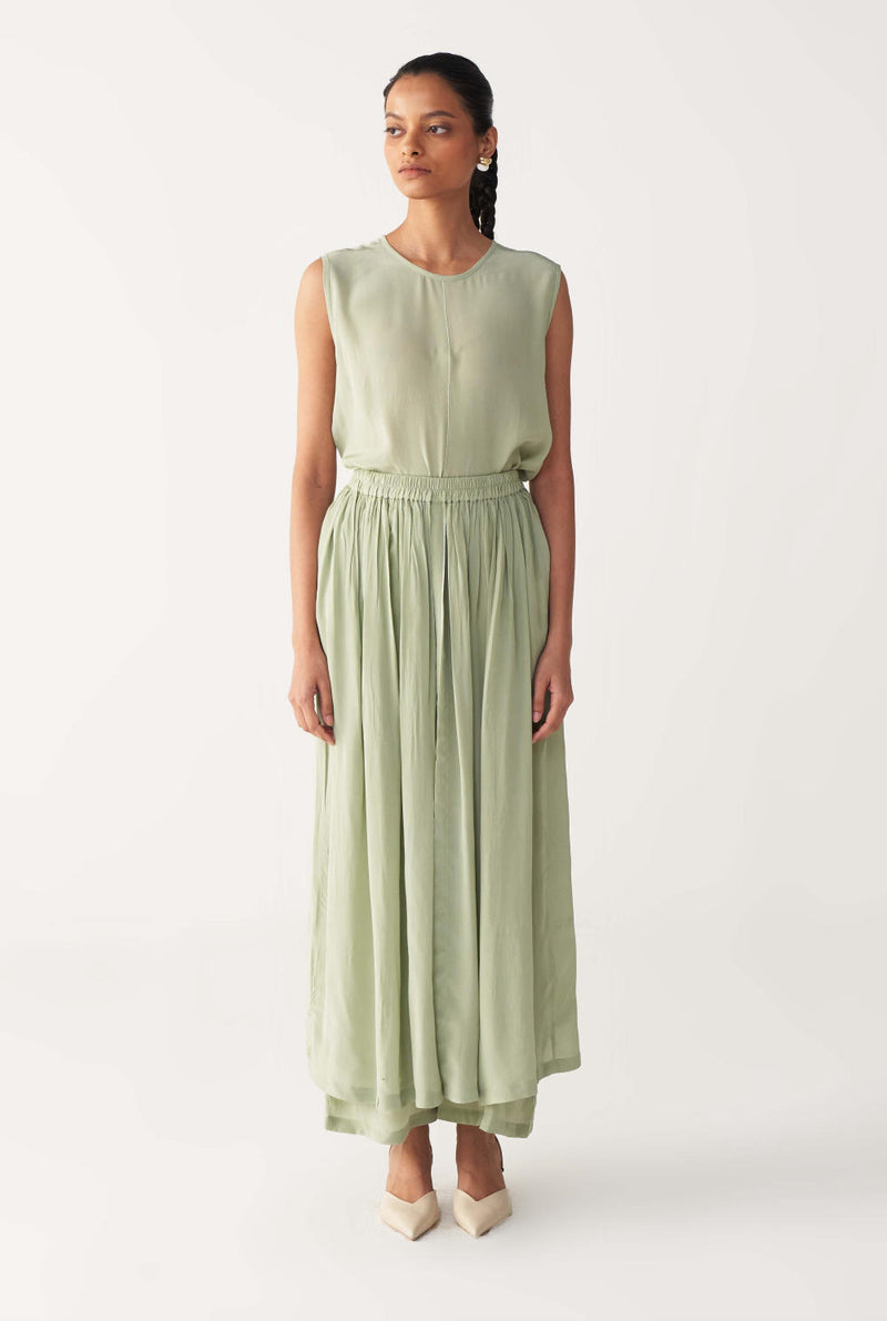 ROUND NECK TOP CO-ORD-MINT silk by THREE in mint color for women in Singapore