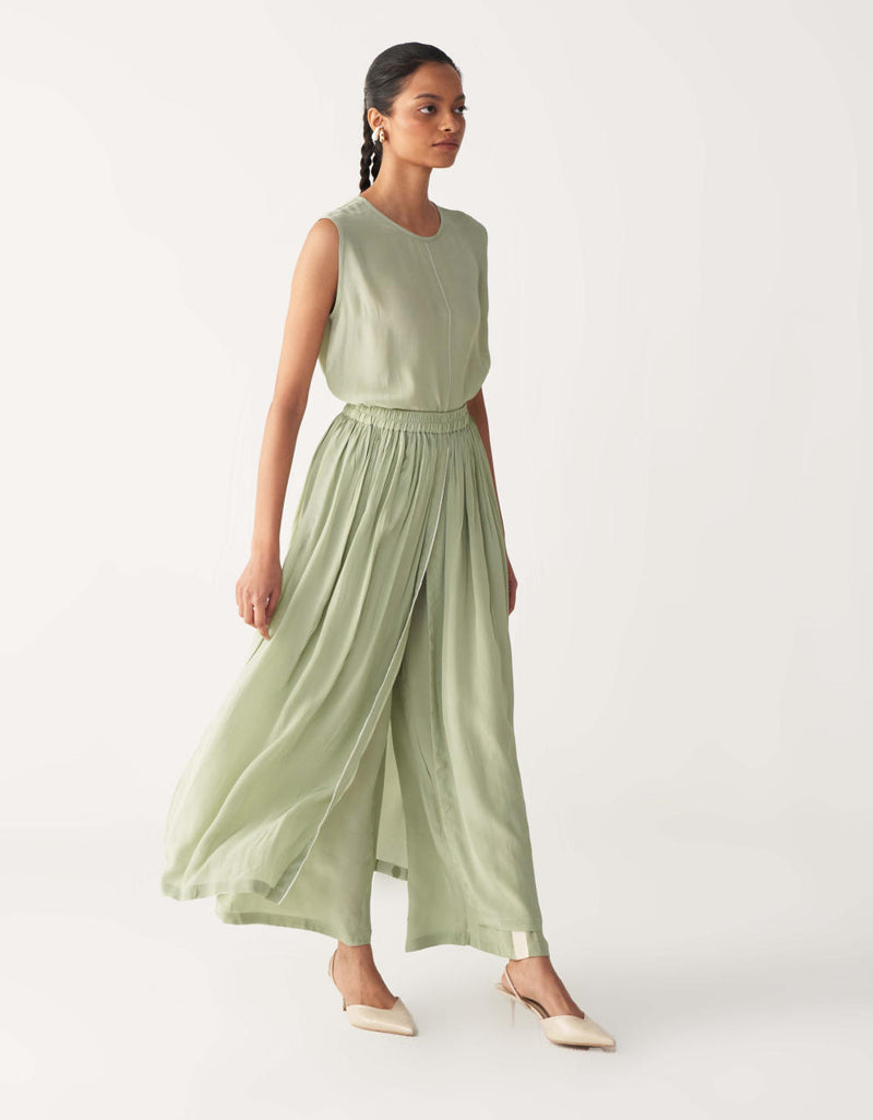 ROUND NECK TOP CO-ORD-MINT silk by THREE in mint color for women in Singapore