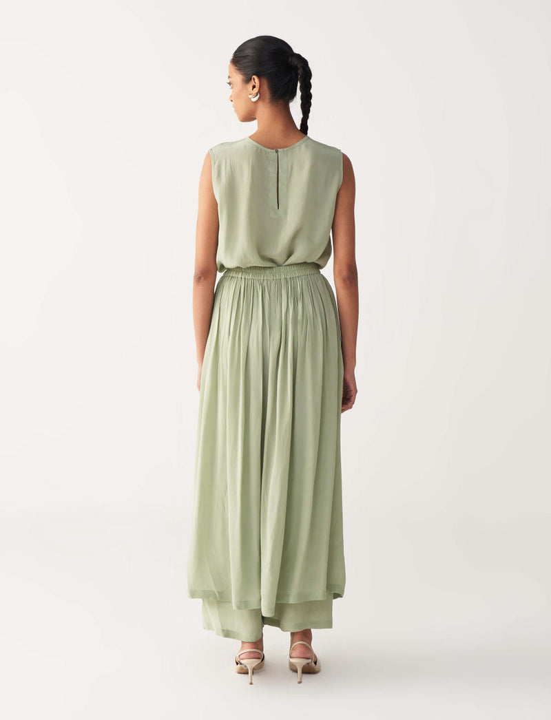 ROUND NECK TOP CO-ORD-MINT silk by THREE in mint color for women in Singapore
