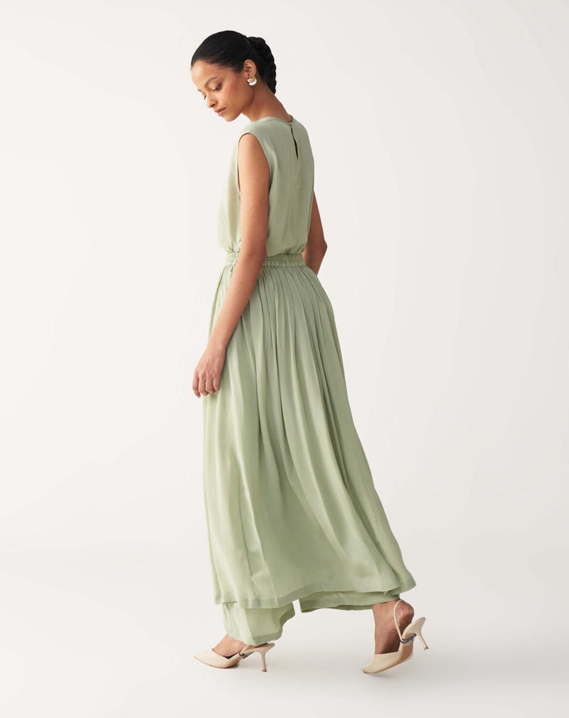 ROUND NECK TOP CO-ORD-MINT silk by THREE in mint color for women in Singapore