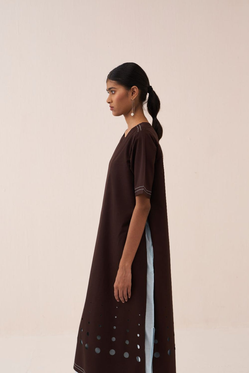 Cutout Double Layer Dress poplin by THREE in brown color for women in Singapore