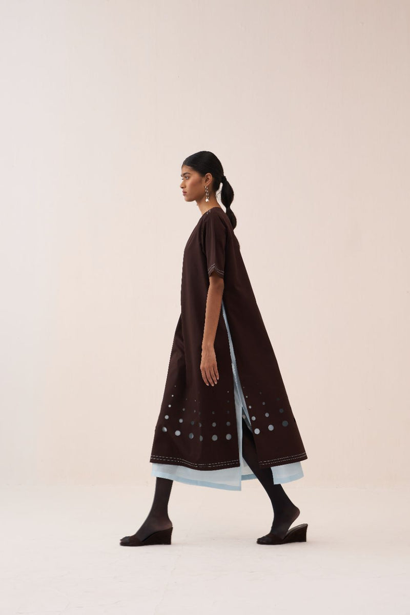 Cutout Double Layer Dress poplin by THREE in brown color for women in Singapore