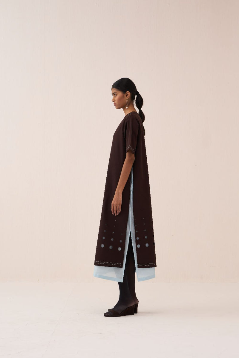 Cutout Double Layer Dress poplin by THREE in brown color for women in Singapore