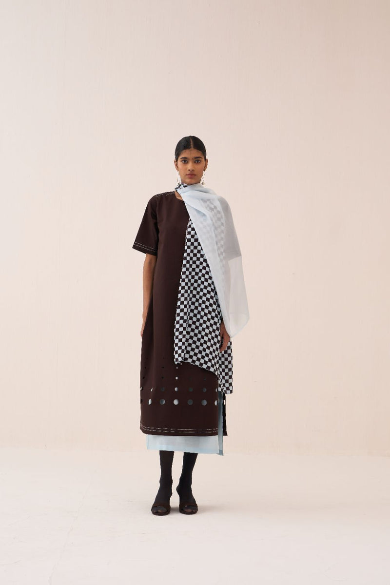 Cutout Double Layer Dress poplin by THREE in brown color for women in Singapore