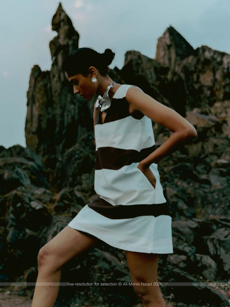 Applique Shift Dress chanderi by THREE in brown color for women in Singapore