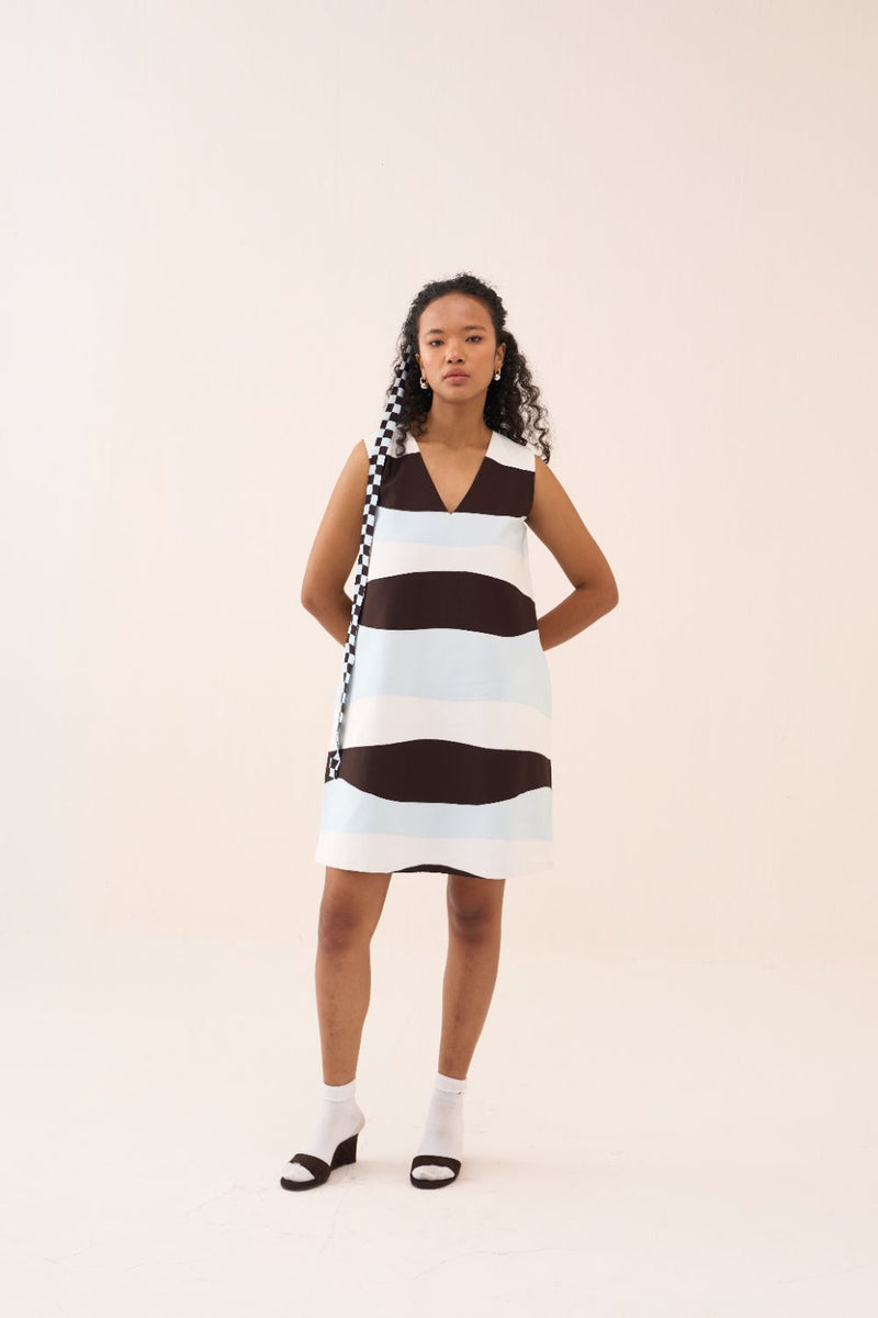 Applique Shift Dress chanderi by THREE in brown color for women in Singapore