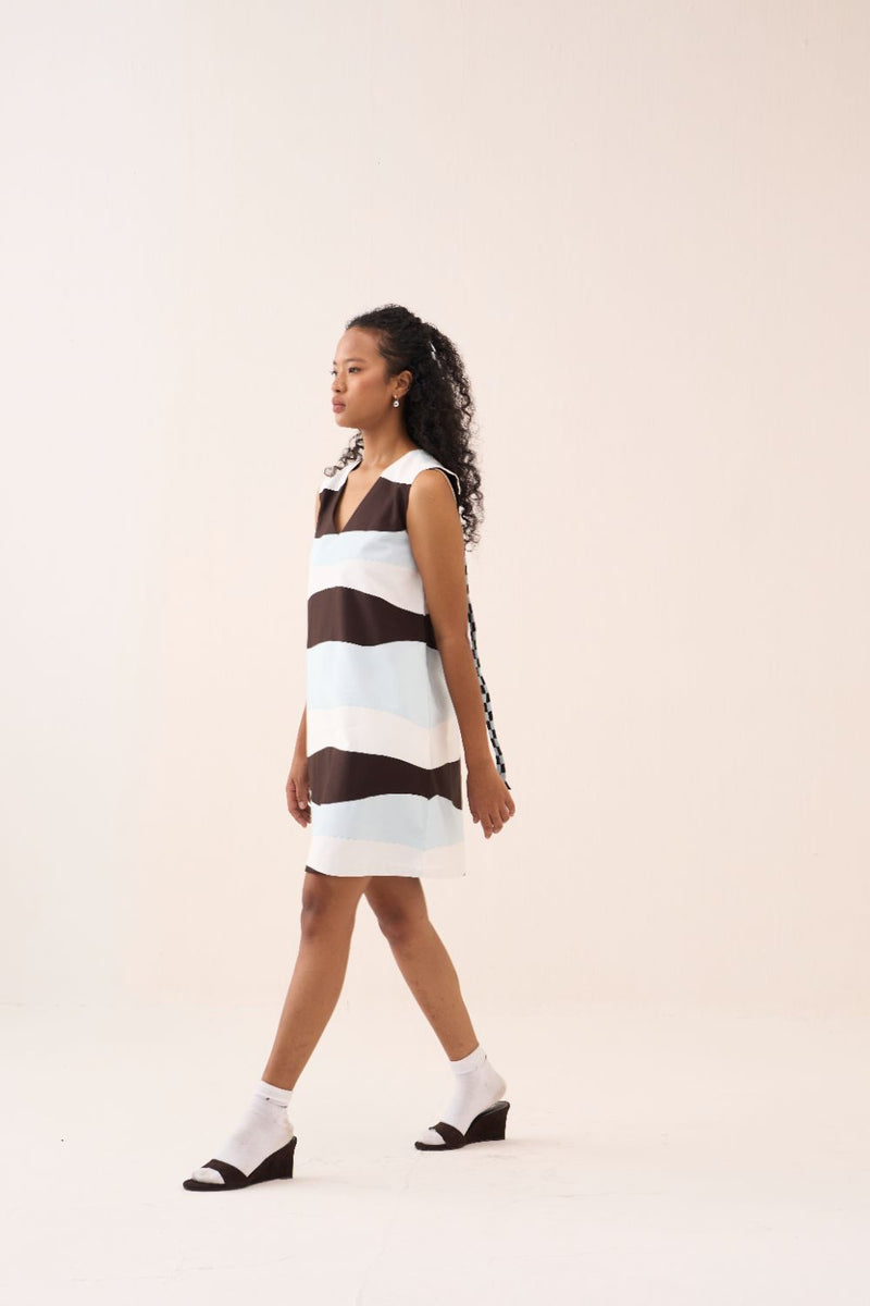 Applique Shift Dress chanderi by THREE in brown color for women in Singapore