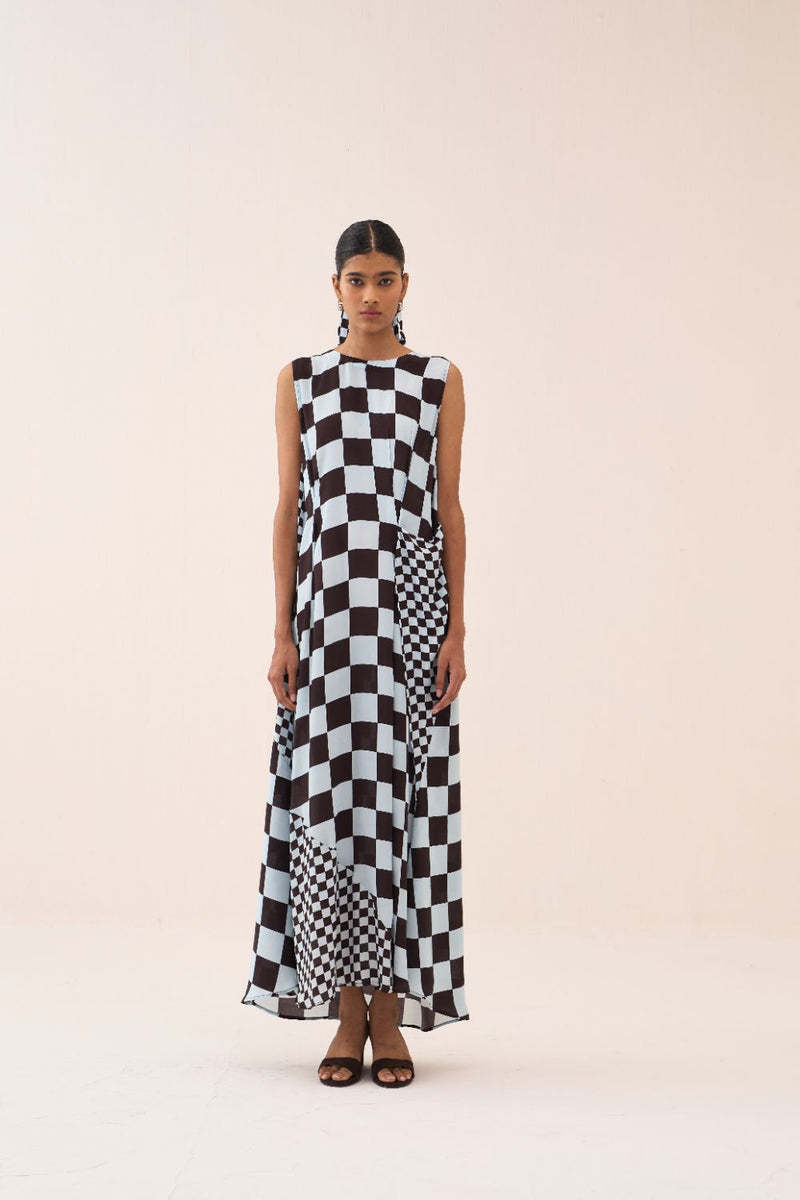 Asymmetric Dress silk by THREE in brown color for women in Singapore