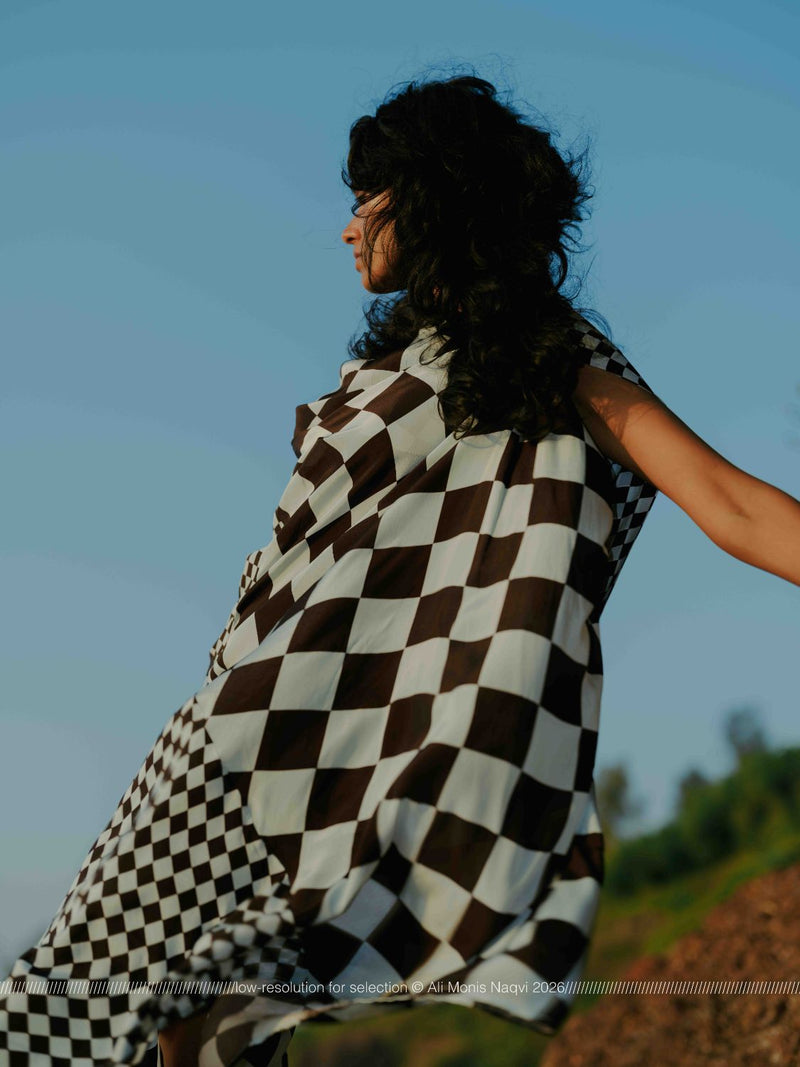 Asymmetric Dress silk by THREE in brown color for women in Singapore