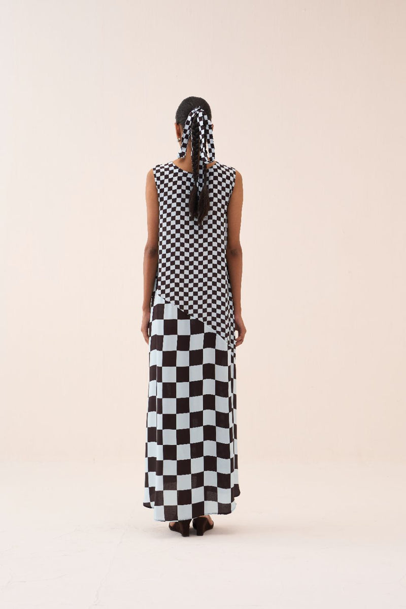 Asymmetric Dress silk by THREE in brown color for women in Singapore