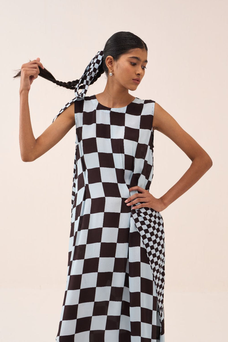 Asymmetric Dress silk by THREE in brown color for women in Singapore