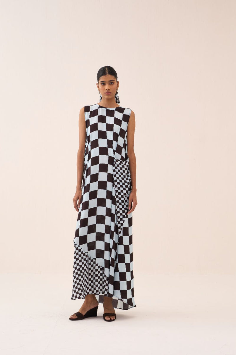 Asymmetric Dress silk by THREE in brown color for women in Singapore