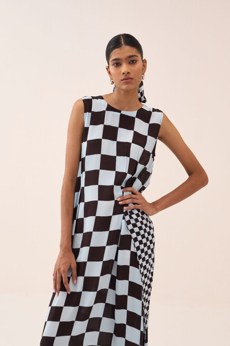 Asymmetric Dress silk by THREE in brown color for women in Singapore