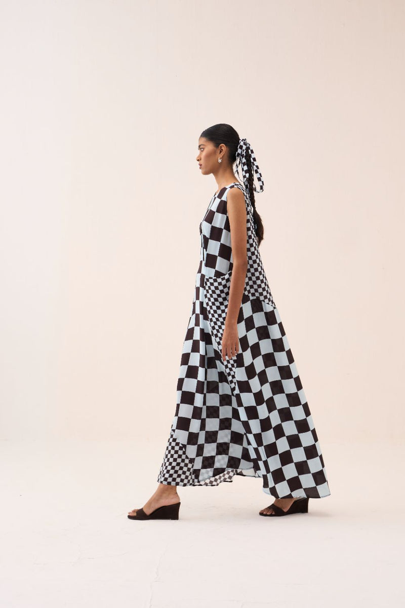 Asymmetric Dress silk by THREE in brown color for women in Singapore