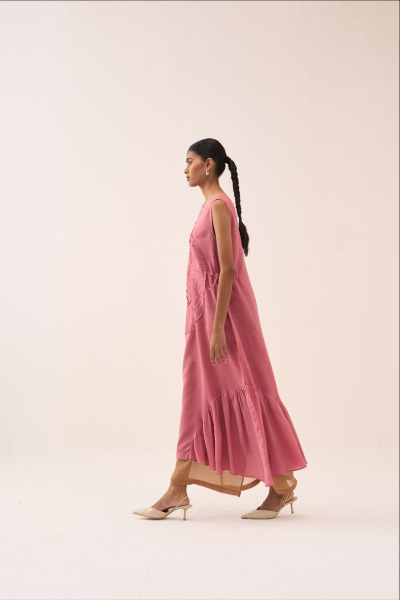 Multi Drawstring Dress (With Slip) chanderi by THREE in sand color for women in Singapore