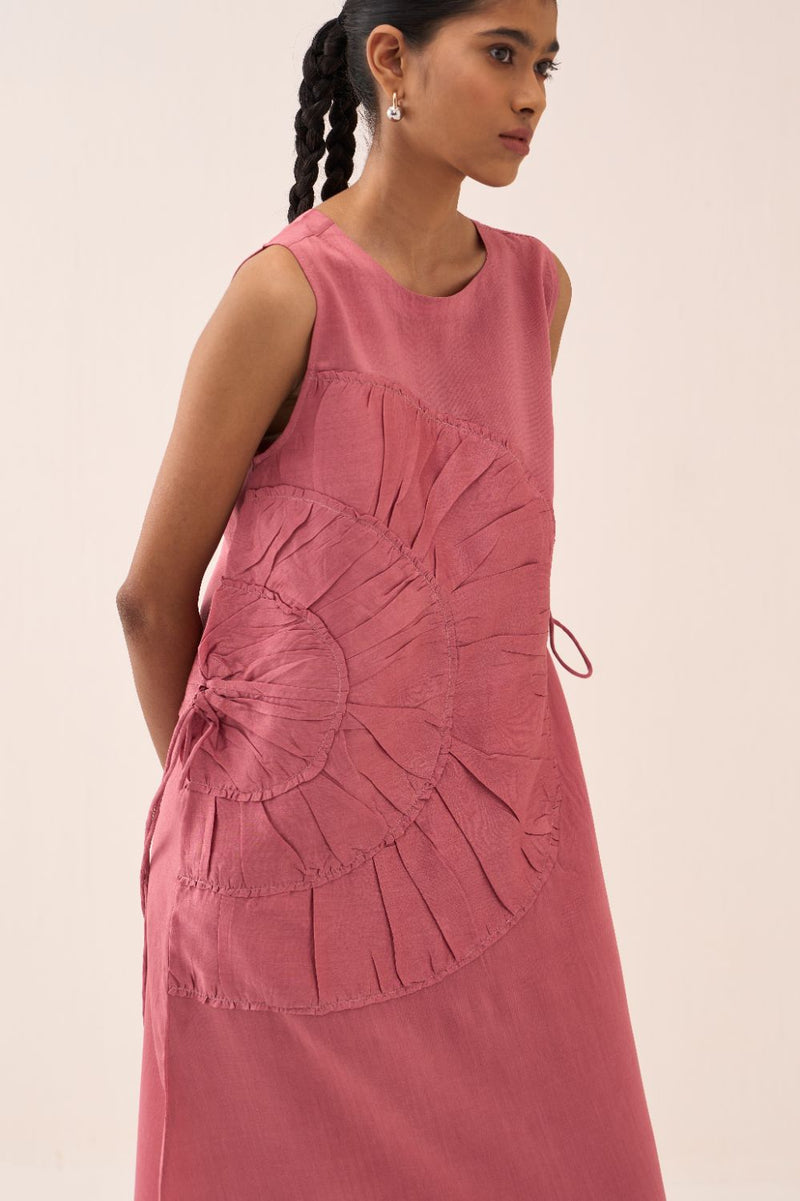 Multi Drawstring Dress (With Slip) chanderi by THREE in sand color for women in Singapore