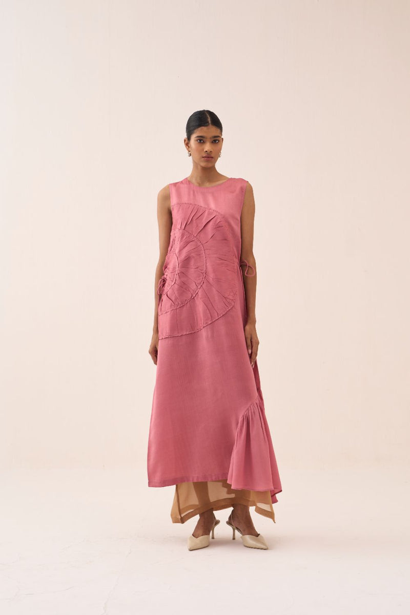 Multi Drawstring Dress (With Slip) chanderi by THREE in sand color for women in Singapore