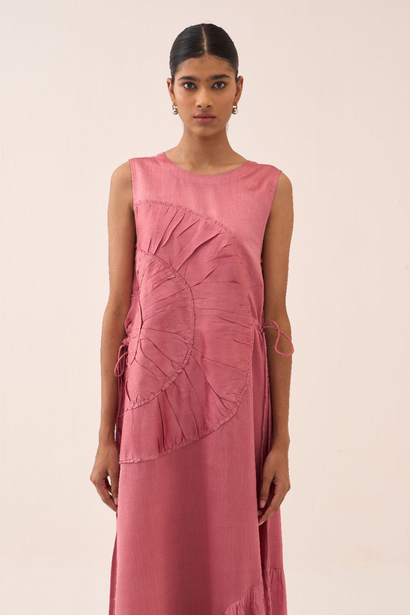 Multi Drawstring Dress (With Slip) chanderi by THREE in sand color for women in Singapore