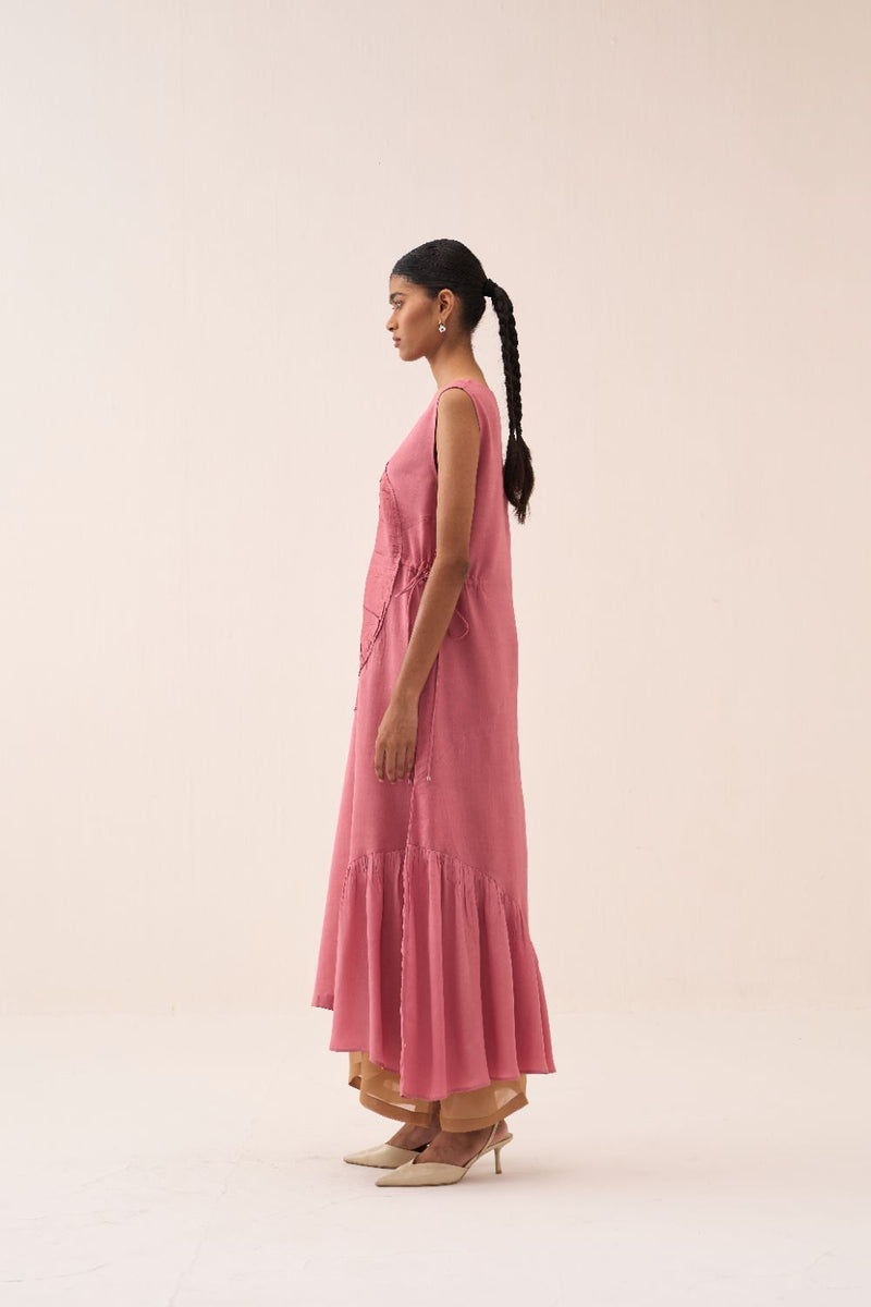 Multi Drawstring Dress (With Slip) chanderi by THREE in sand color for women in Singapore