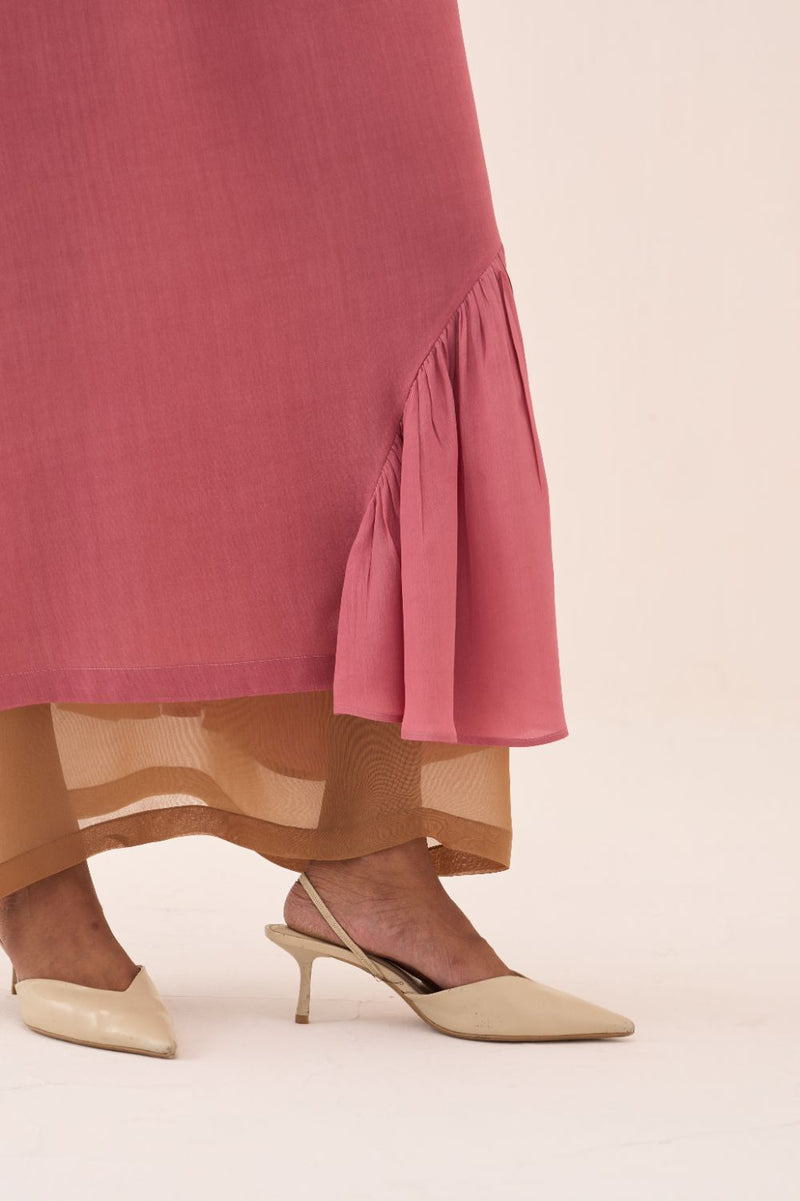 Multi Drawstring Dress (With Slip) chanderi by THREE in sand color for women in Singapore