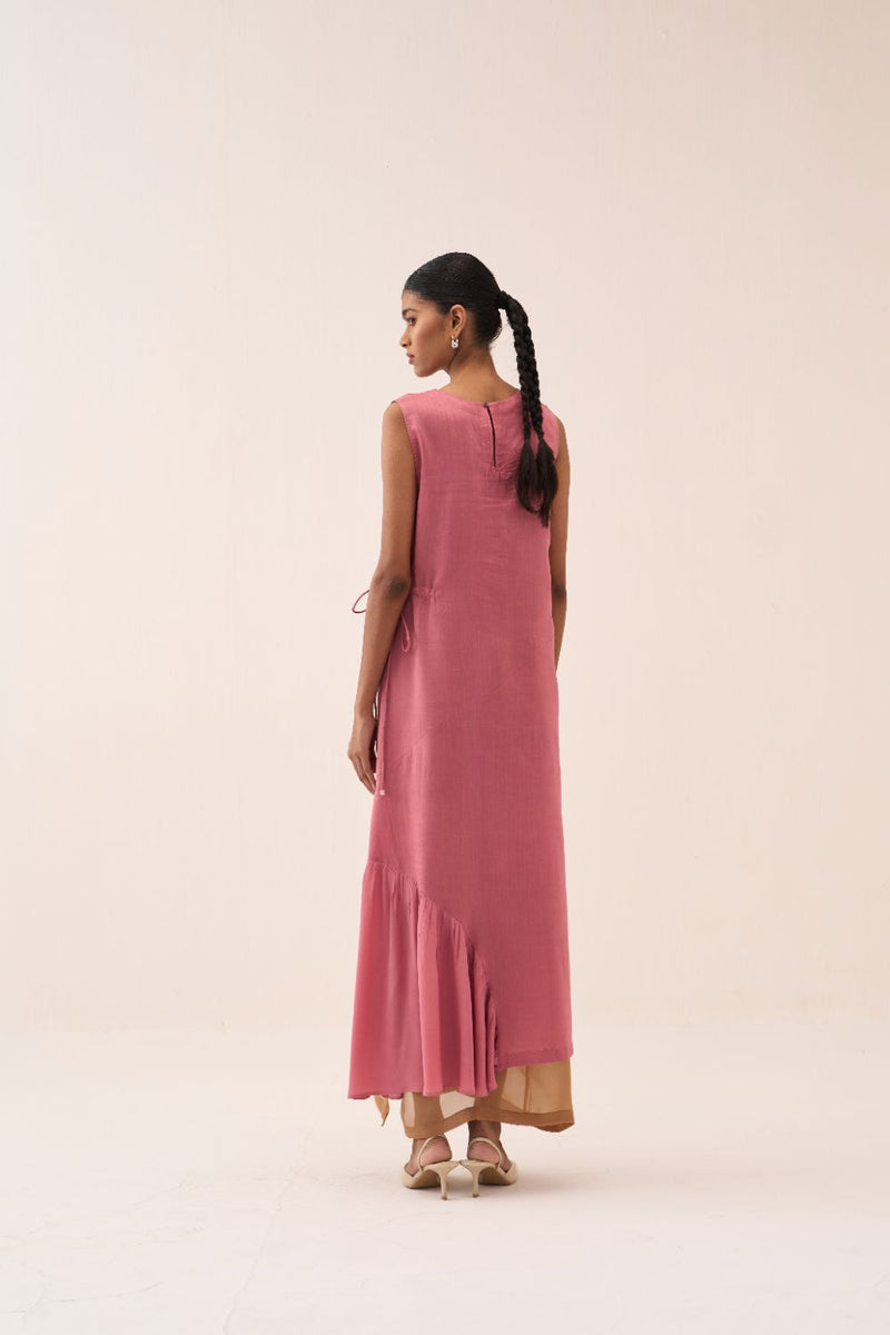 Multi Drawstring Dress (With Slip) chanderi by THREE in sand color for women in Singapore