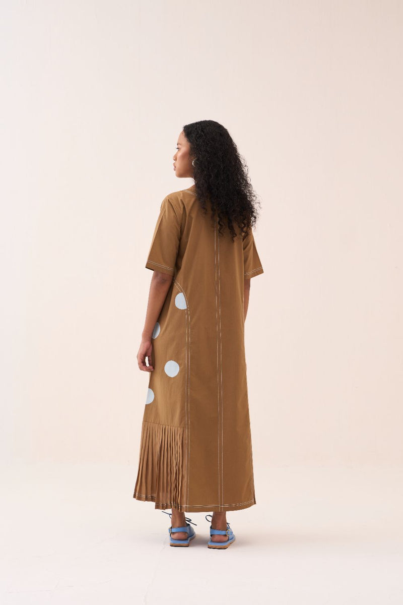 Side U-Pleat Polka Dress silk by THREE in sand color for women in Singapore