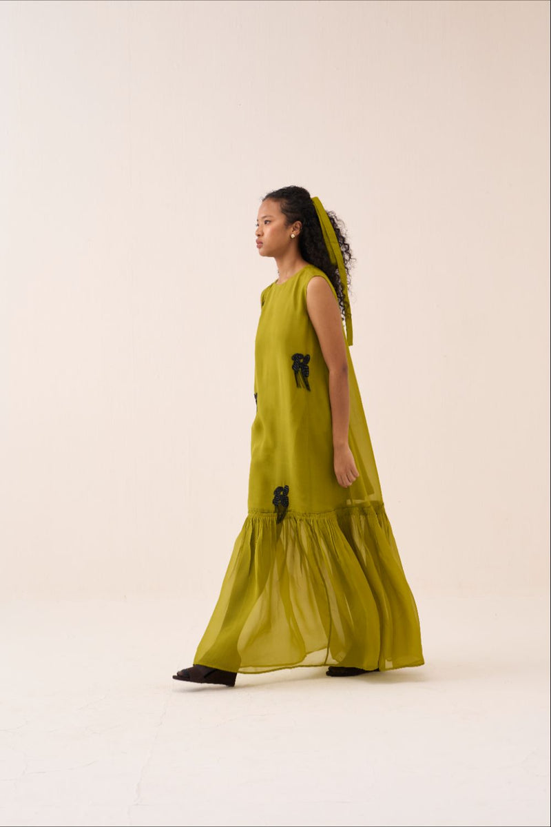 Beaded Sleeveless Bottom Frill Dress organza by THREE for women in Singapore