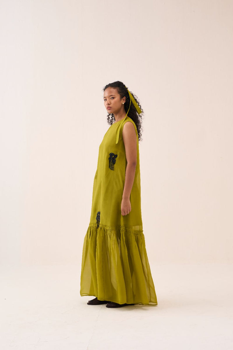 Beaded Sleeveless Bottom Frill Dress organza by THREE for women in Singapore