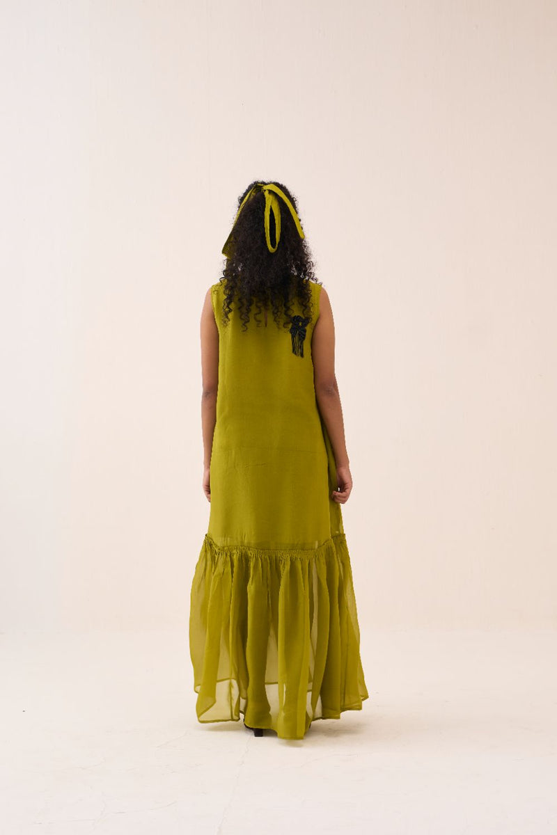 Beaded Sleeveless Bottom Frill Dress organza by THREE for women in Singapore