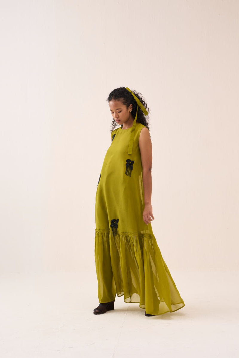 Beaded Sleeveless Bottom Frill Dress organza by THREE for women in Singapore