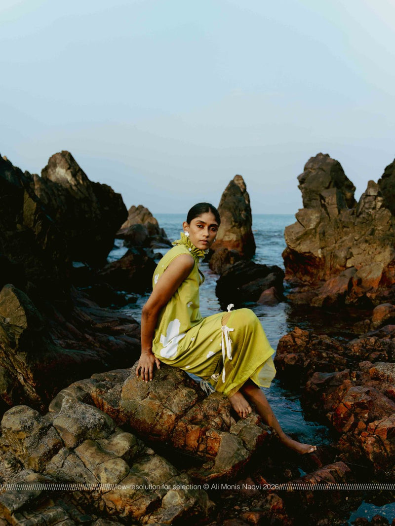 Self-Tie Floral Dress poplin by THREE in ivory color for women in Singapore