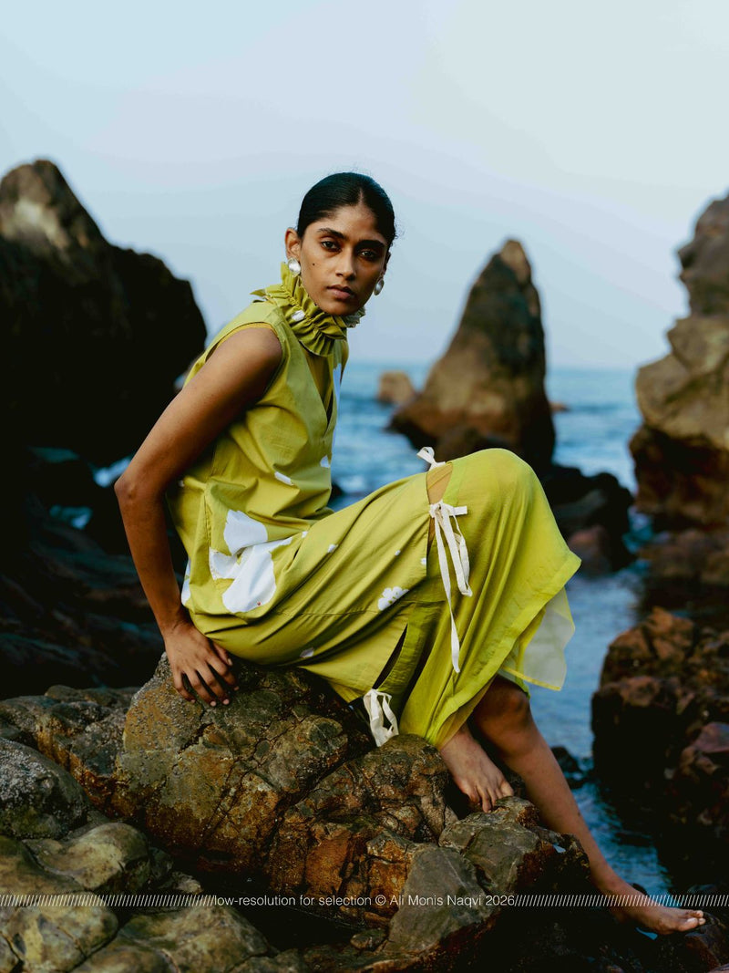 Self-Tie Floral Dress poplin by THREE in ivory color for women in Singapore