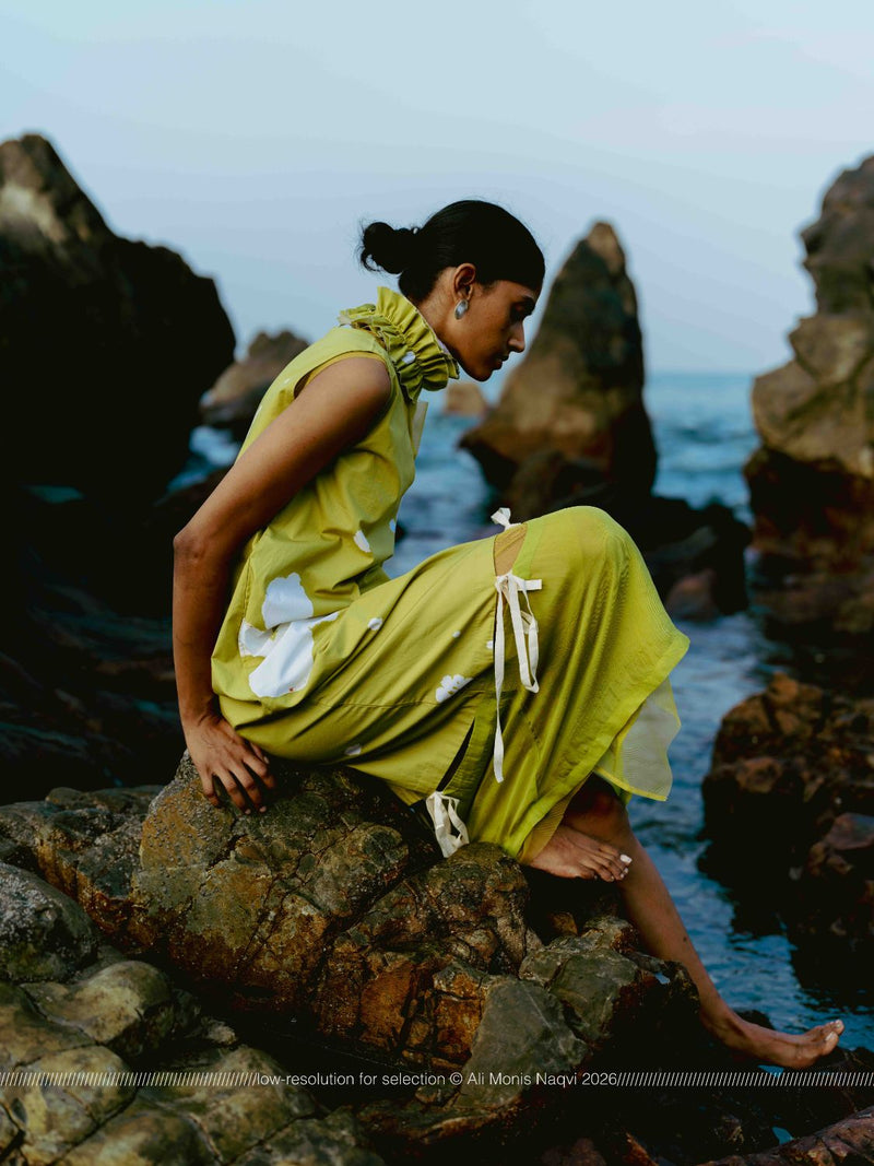 Self-Tie Floral Dress poplin by THREE in ivory color for women in Singapore