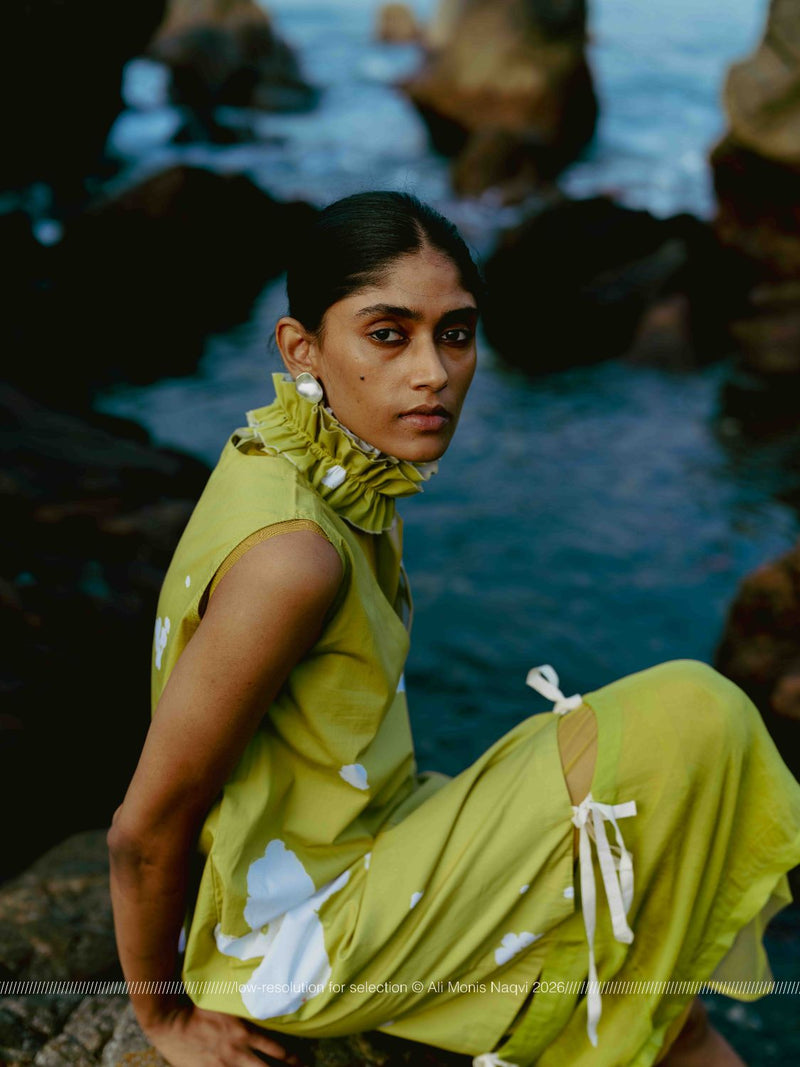 Self-Tie Floral Dress poplin by THREE in ivory color for women in Singapore