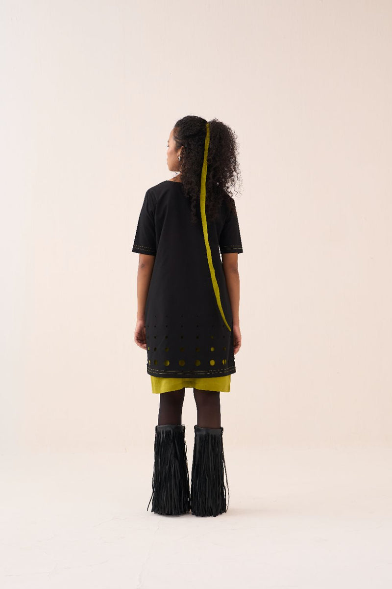 Short Double Layer Dress poplin by THREE in black color for women in Singapore